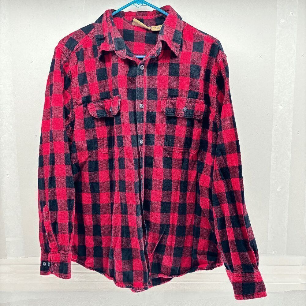 Blue Stream Outdoors Mens Large Red Black Plaid Flannel Long Sleeve Button